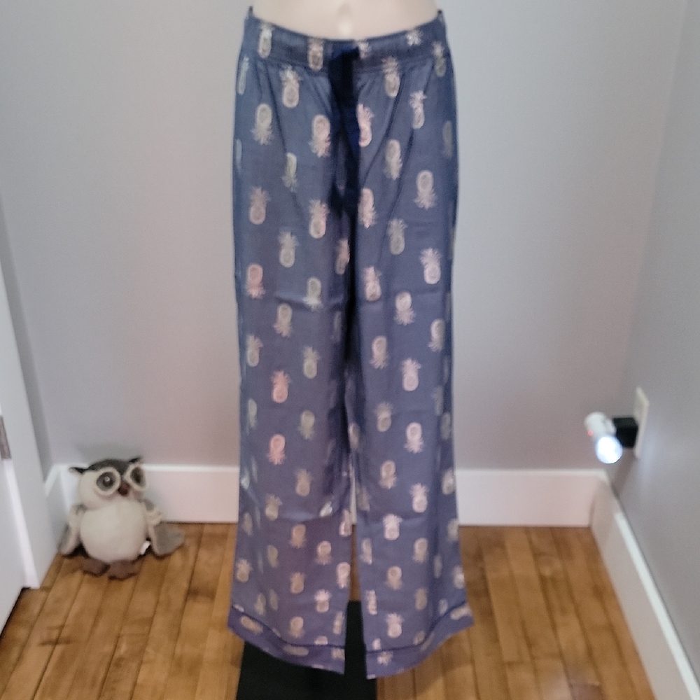 Victoria's Secret Blue Pajama Pants with Gold Shimmer Pineapples Sz S